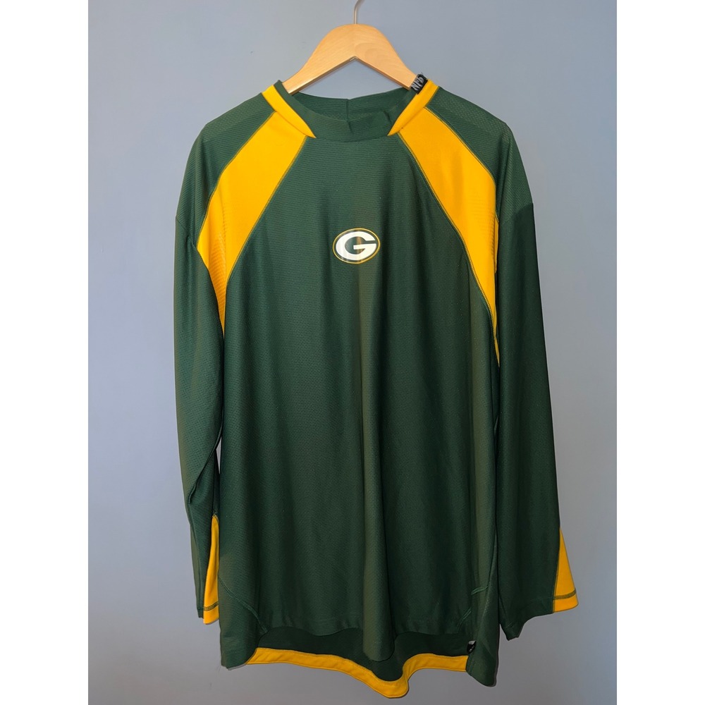 NFL Green Bay Packers Long Sleeve Training Shirt Green Gold Mesh Mens XL